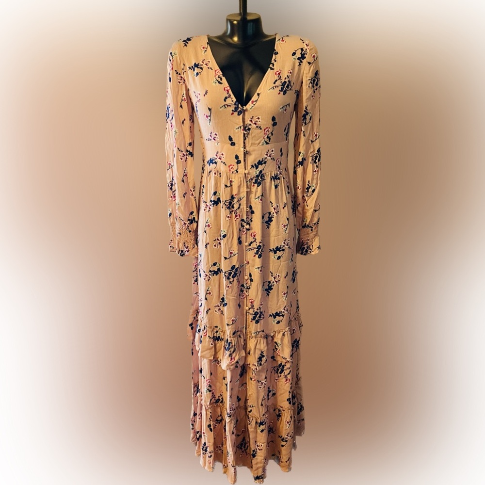 Promesa Pink Mauve Maxi Floral Boho Dress Small